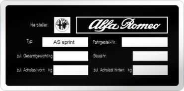 ALFA ROMEO AS sprint gyártási lemez