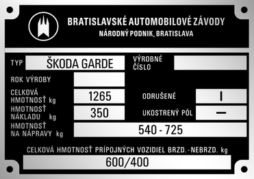 BAZ Škoda GARDE gyártási lemez