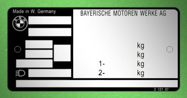 BMW Made in W. Germany gyártási lemez