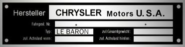 Chrysler motors U.S.A. gyártási lemez