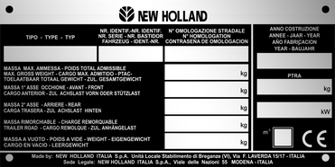 New Holland 2 gyártási lemez
