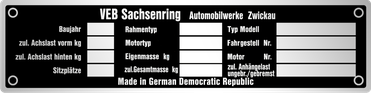 Trabant VEB Sachsenring gyártási lemez